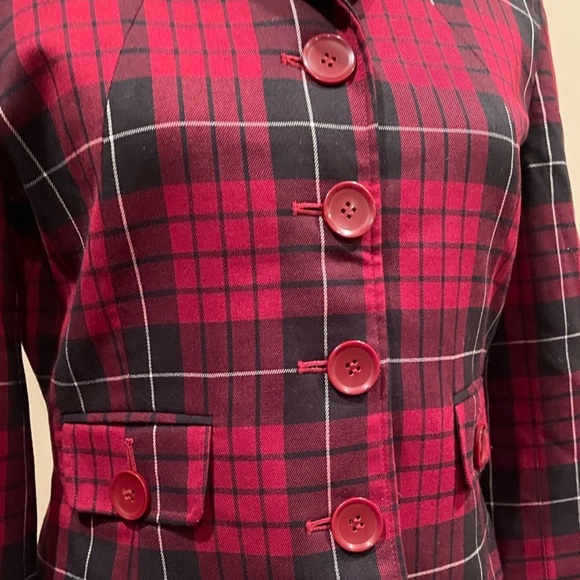 The Limited tartan plaid print button front red black blazer 3/4 sleeve size 6 - Picture 6 of 11